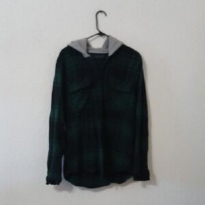 Forever 21 Green Plaid Shirt with Gray Hood
